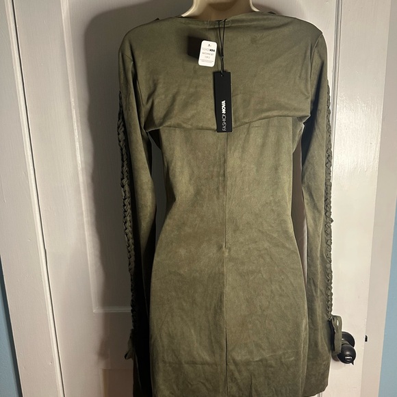 Fashion Nova Olive Green FALL Suede Mini Dress Set  BRAND NEW WITH TAGS
